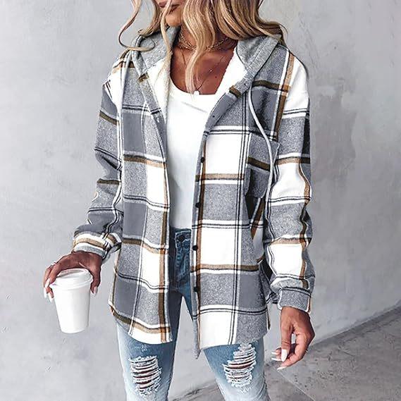2024 European & American Women's Plaid Coat - Casual, Hot-Selling Autumn/Winter Style