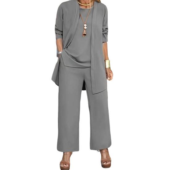 3 buc./set femeie haină vestă pantaloni set cardigan cu mânecă lungă cu decolteu o vestă fără mâneci cu talie elastică pantaloni cu picioare late costum pantalon lejer toamnă primăvară