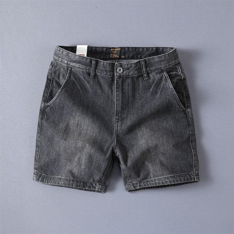 Men's Denim Shorts Vintage Style Washed Straight Fit Denim Shorts Summer Hot Trendy Korean Casual Pants for Men Short Pants
