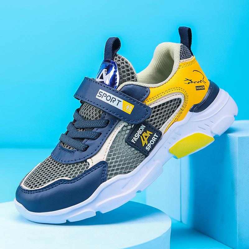 1910 boys medium and large 2025 mesh leather surface children's casual shoes sports shoes sports shoes casual classmate boy run