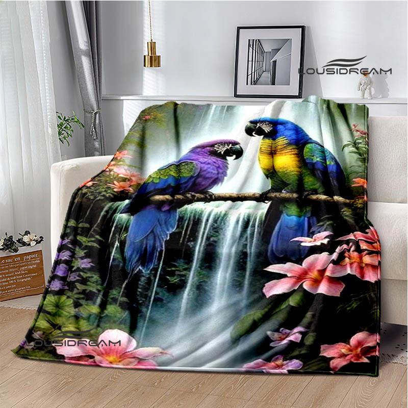 3D Parrot Cute Printed Blankets Picnic Blanket Warm Flannel Blankets Soft and Comfortable Blanket Bed Linings Birthday Gift