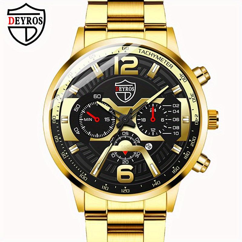 

DEYROS Fashion Business Luxury Gold Men s Watch Fake Three Eyes Men s Quartz Date Wristwatch, Men s Choice