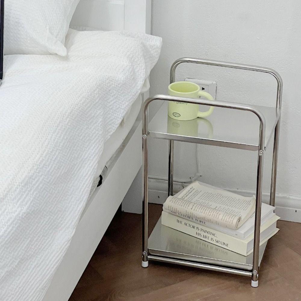 Stainless Steel Bathroom Storage Shelf 2/3 Tier Heavy Duty Bedroom Rack Minimalist Bookshelves Nightstand Living Room Decor