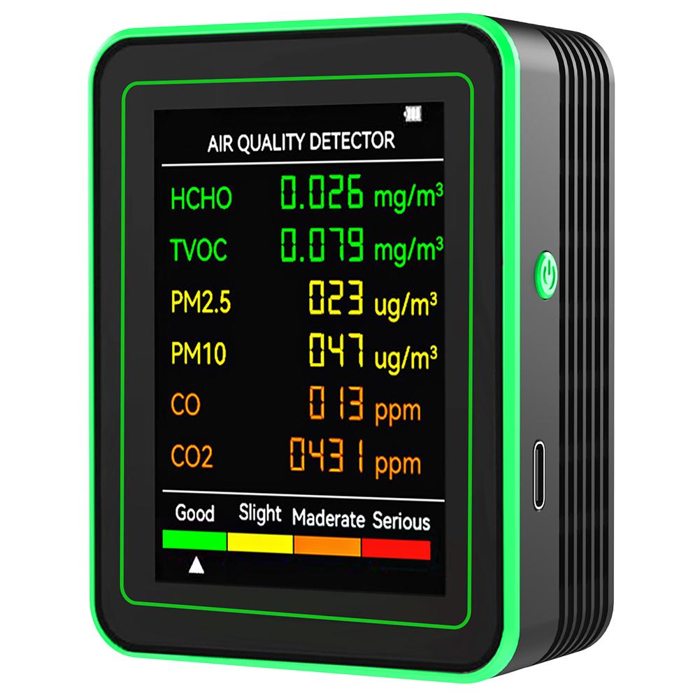 6 In 1 Air Quality Monitor Carbon Dioxide TVOC HCHO Detector Multifunctional Formaldehyde Detector Accurate CO2 Meter for Indoor
