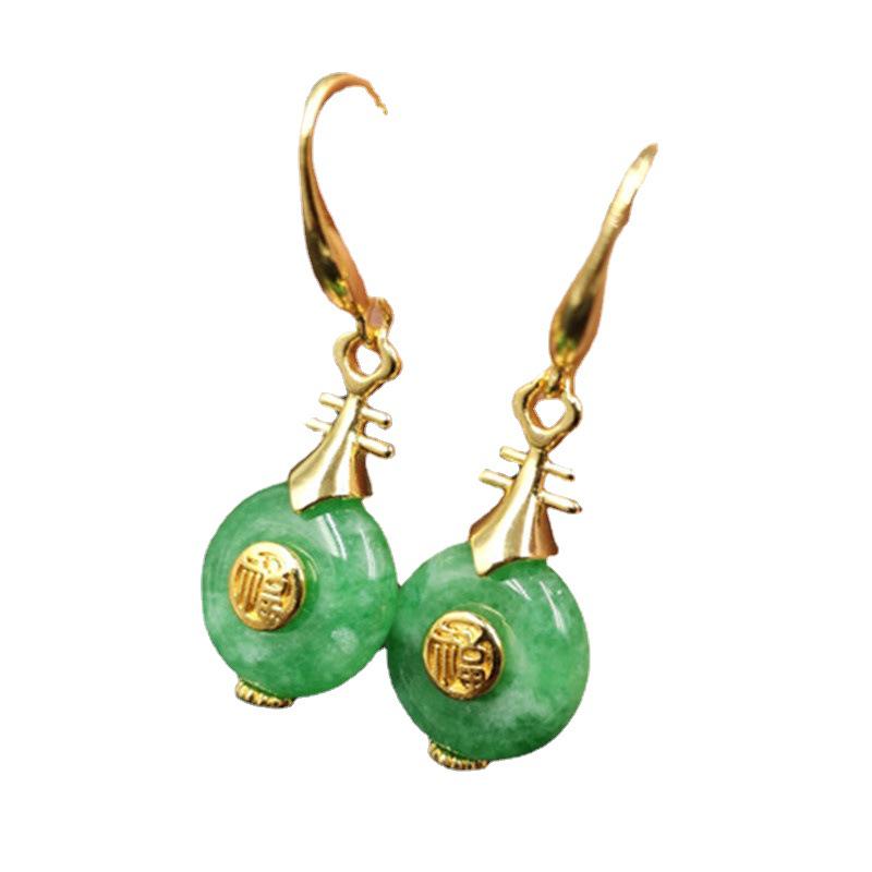 Emerald Green Jade Buckle Earrings for Women
