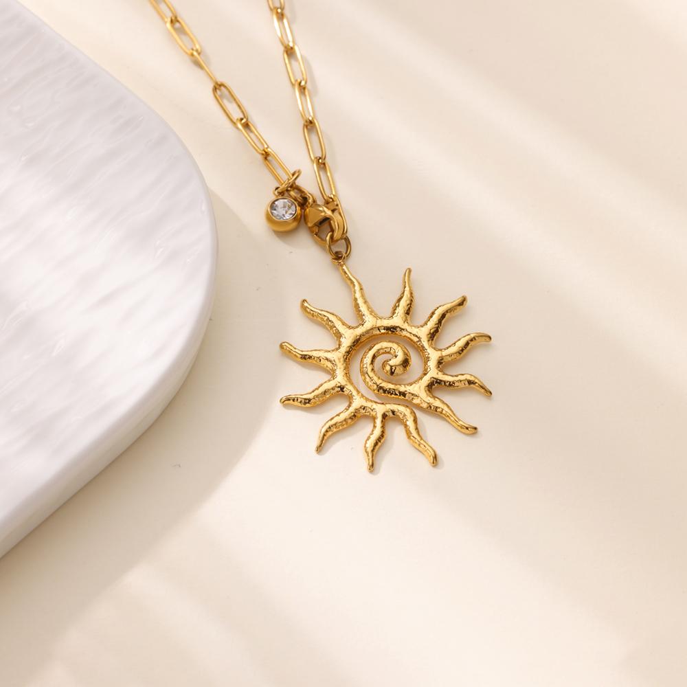 Zircon Sun Necklaces For Women Stainless Steel Gold Color Pin Chain Sun Pendant Necklace Aesthetic Wedding Jewelry Party Gifts