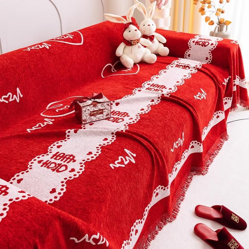 Chenille Red Sofa Cover Four Seasons Universal Full Cover Sofa Blanket Cover Anti-Cat Scratch Wedding Festive Sofa Cover