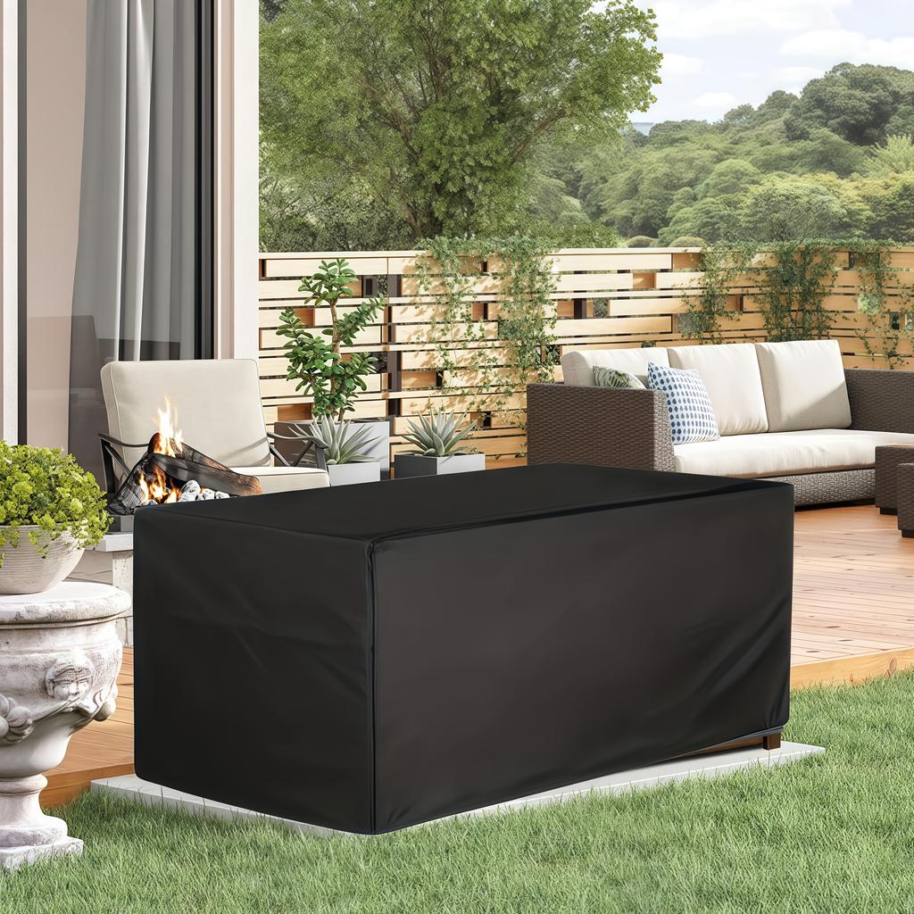 Einteilige Outdoor-Terrassenbox-Abdeckung - Schwarzes Premium-Oxford-Gewebe - Kompatibel mit den meisten anderen Terrassenboxen (nur Hülle)