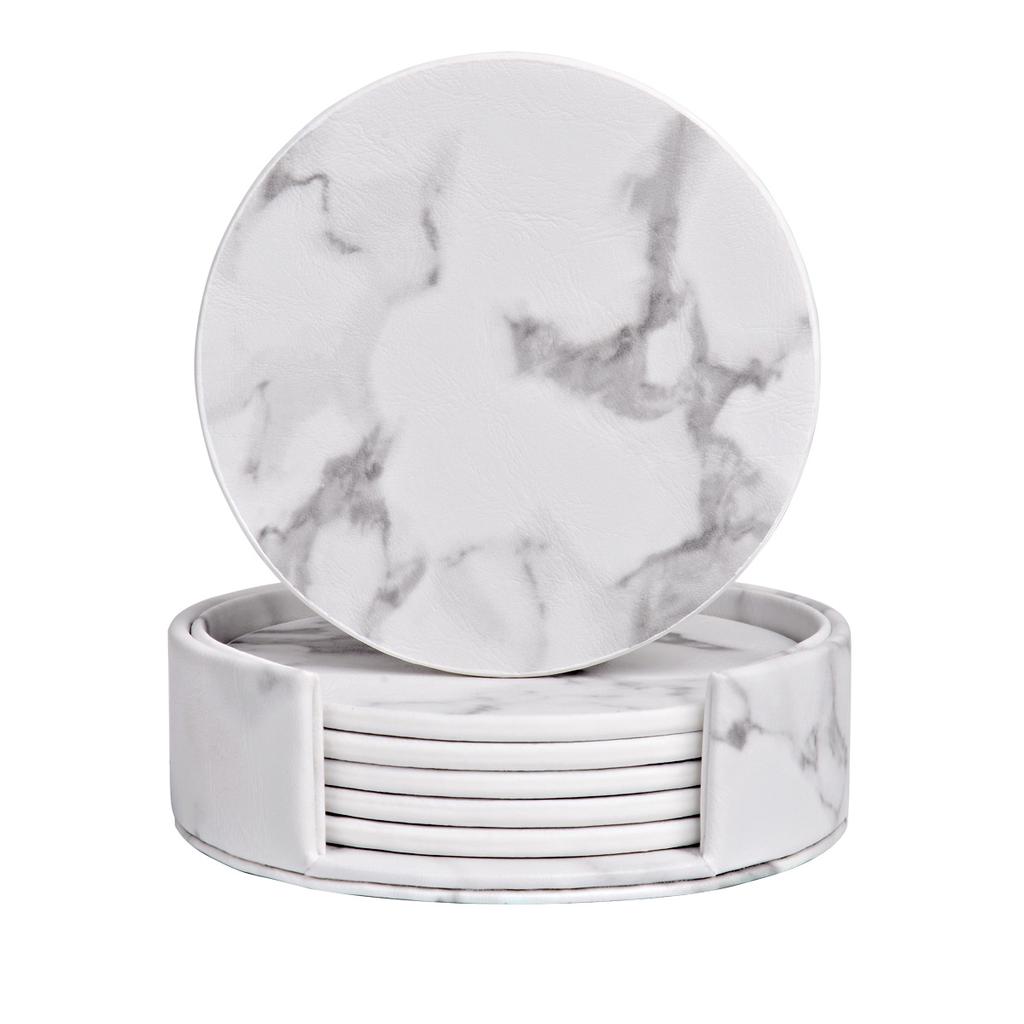 6PCS/Set 10cm Leather Marble Coaster Drink Coffee Cup Mat Table Placemats Round Heat-resistant Tea Pad Table Pad Holder Coaster