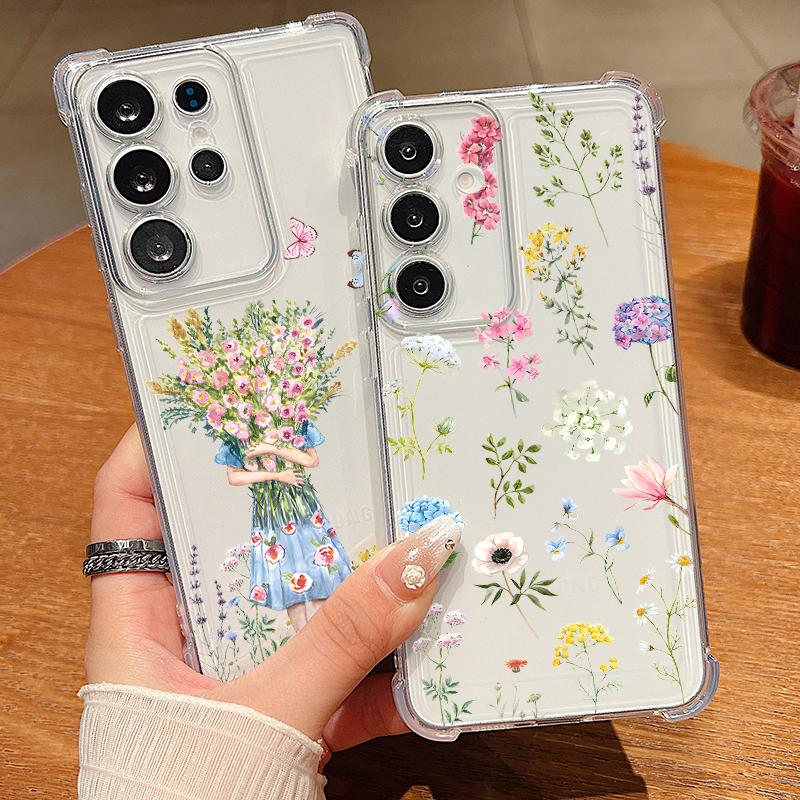 Colorful Flowers Pattern Phone Case For Samsung Galaxy S26 S25 S24 S23 Ultra S22 Plus S21 S24 S25 FE Clear Shockproof Soft Cover