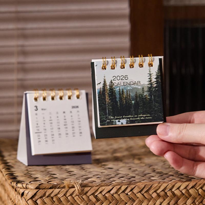 2026 Mini Calendar Office School Supplies Creative Retro Scenery Cover Calendar Planner Desk Accessories Decoration Gift