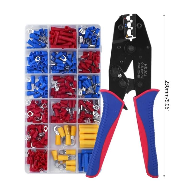 Crimp Terminals Cable Lugs Assortment Kits Wire Crimp Set Crimping Pliers with 300pcs Electrical Connectors Cable Lug