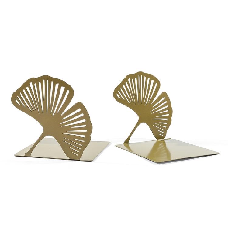 2 szt. Puste podpórki do książek na półki Wytrzymałe metalowe podpórki do książek Podpórki do książek liść ginkgo Podpórki do książek na biurko Dekoracyjny stoper do książek