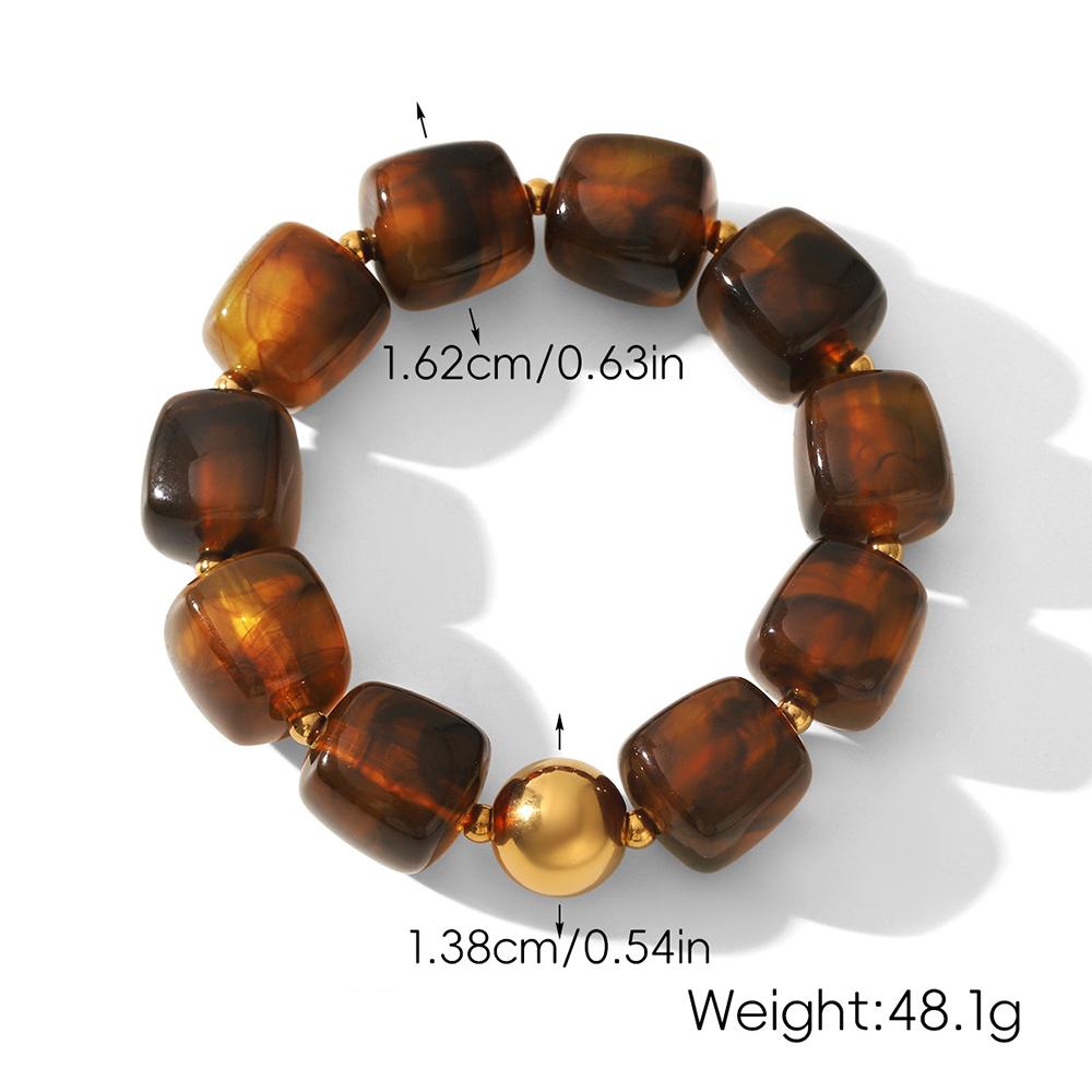 

Bohemian Colorful Chunky Resin Beads Bracelet for Women Vintage Stainless Steel Gold Color Bead Jewelry Fashion Party Gift