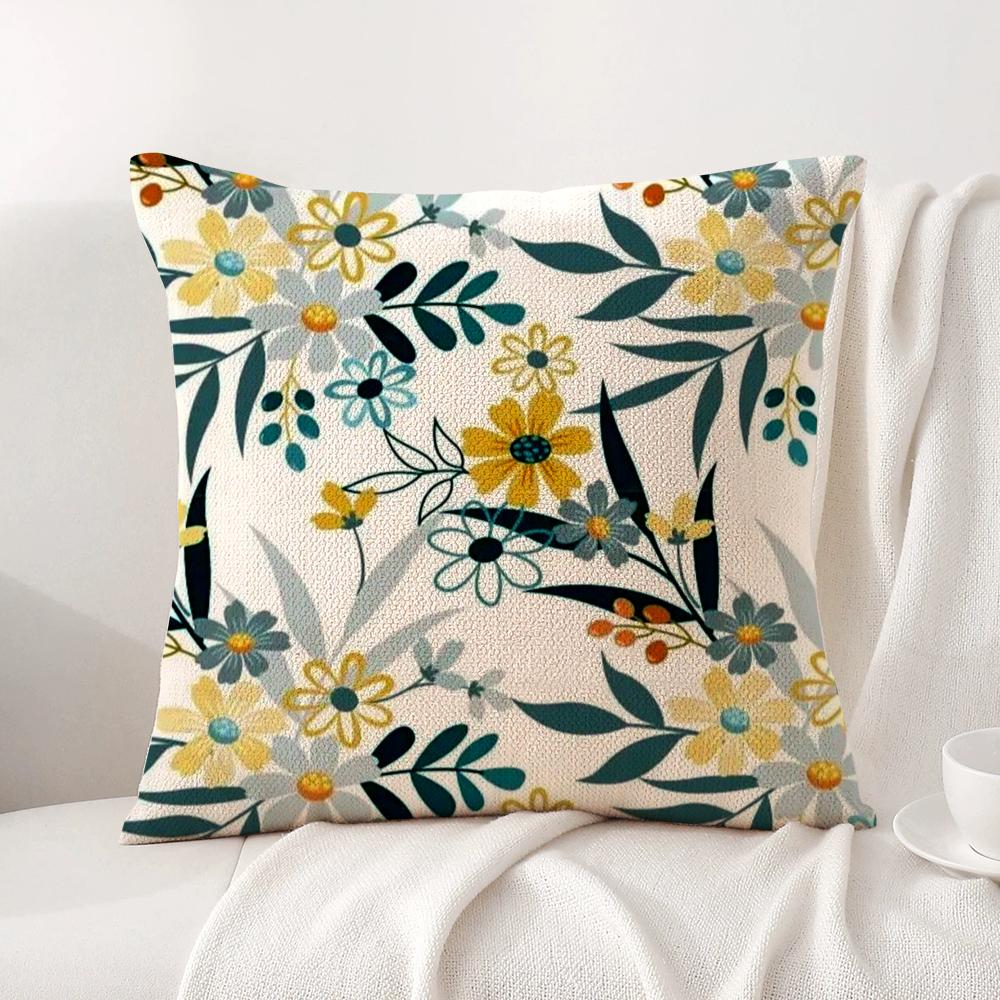 Classic Fresh Floral Pattern Cushion Cover Natural Linen Organic Fabric DoubleSided Printing Sofa Home Decor Gift Pillow Cover