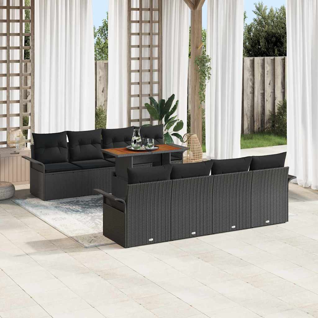 7 Piece Garden Sofa Set with Cushions Black Poly Rattan