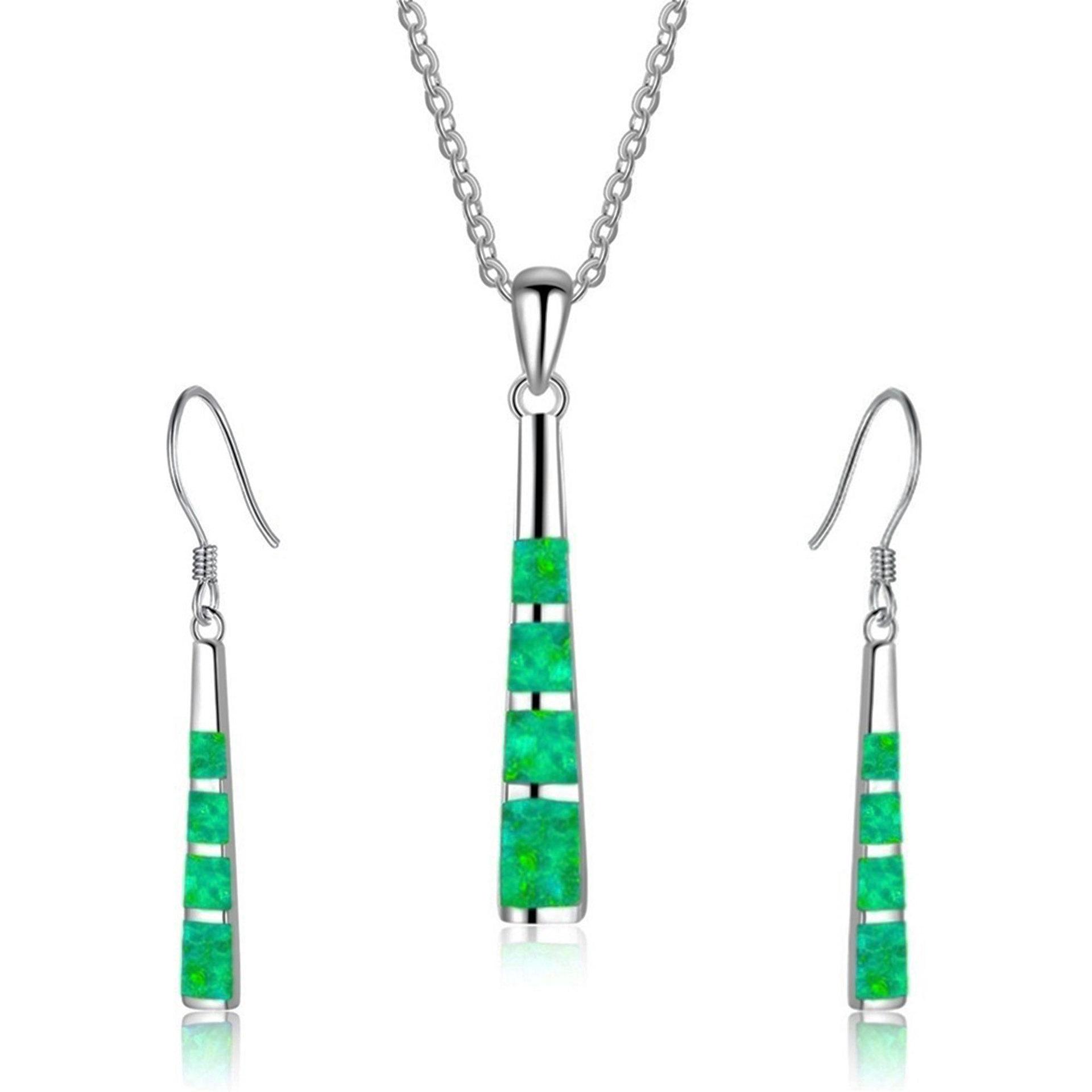 

Fashion Minimalist Long Column Resin Pendant Necklace And Earrings Set Party Jewelry Accessories For Women зелений