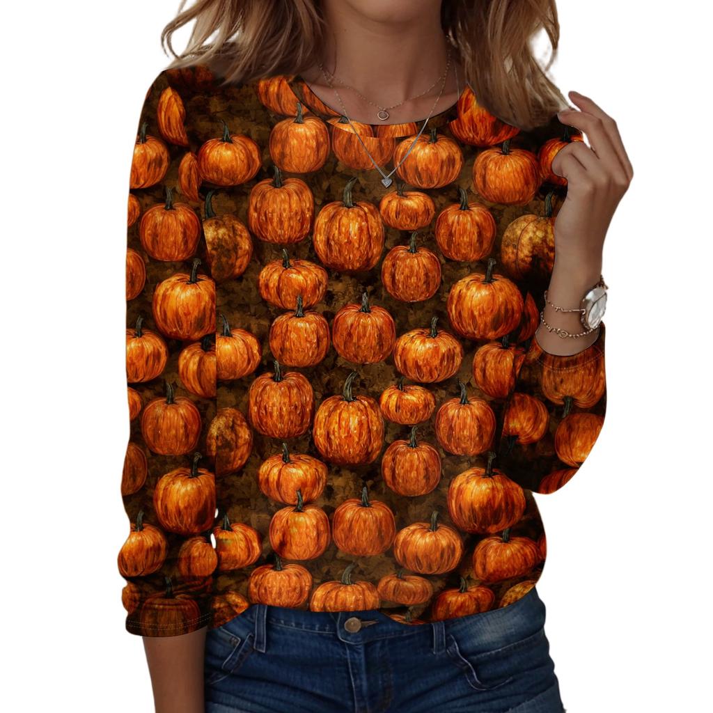 Women's Casual Long Sleeve Halloween Print Pullover Top Crew Neck Lightweight Sweatshirt for Fall and Everyday Wear