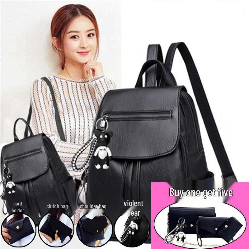 Autumn/Winter Double Shoulder Bag: Women's Soft Leather School Bag, Korean Style Handbag & Backpack