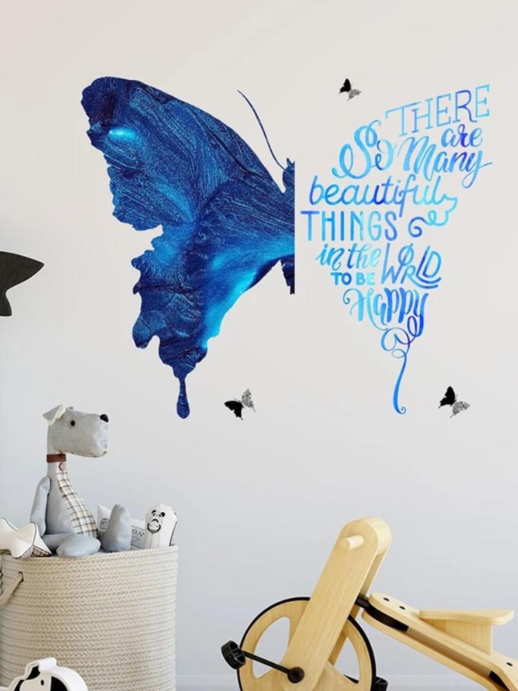 Sticker de perete cu fluture albastru frumos, Sticker de perete pentru living, dormitor, cameră de copii, Sticker decorativ pentru casă, PVC