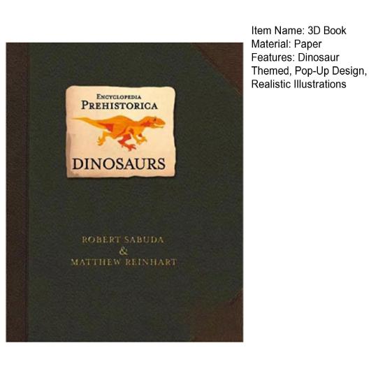 3D Encyklopedie dinosaurů Prehistorica Kniha o dinosaurech s vyskakovacími prvky Interaktivní vzdělávací kniha o dinosaurech pro děti 1-3 Dárek pro milovníky dinosaurů