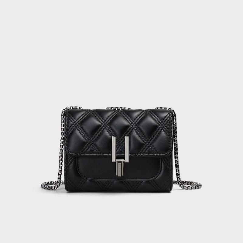 Womens Mini Square Crossbody Bag With Chain Strap Soft PU Leather Daily Use Street Style Small Shoulder