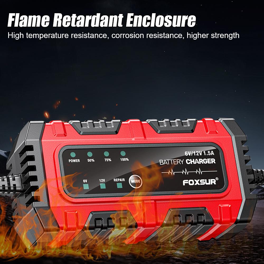 Full Intelligent Intelligent Pulse Repair Lead-Acid Battery Charger Car Motorcycle Battery 6V/12V 1.5A Multiple Protection Full Charge Self-stop
