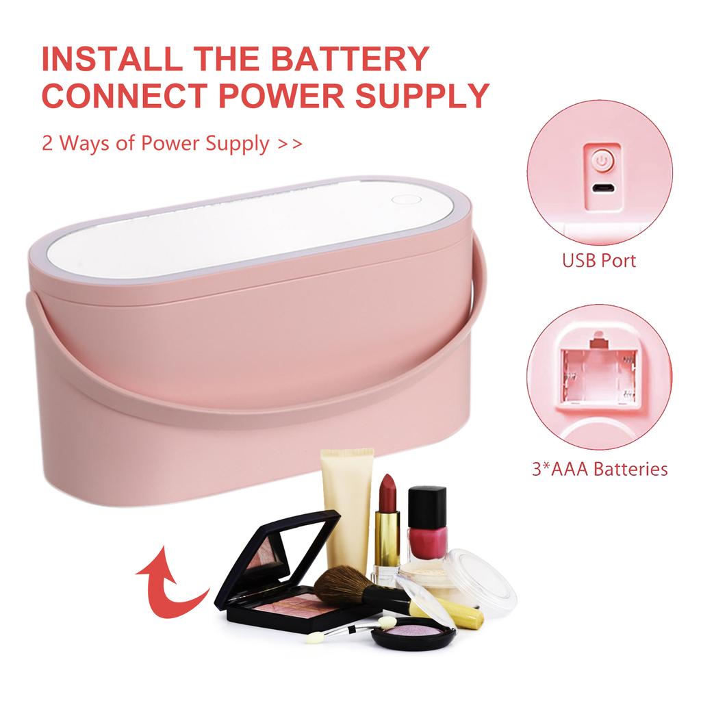 Portable Makeup Box with Light Up Mirror Waterproof Cosmetic Storage Box Travel Makeup Case for Women and Girls