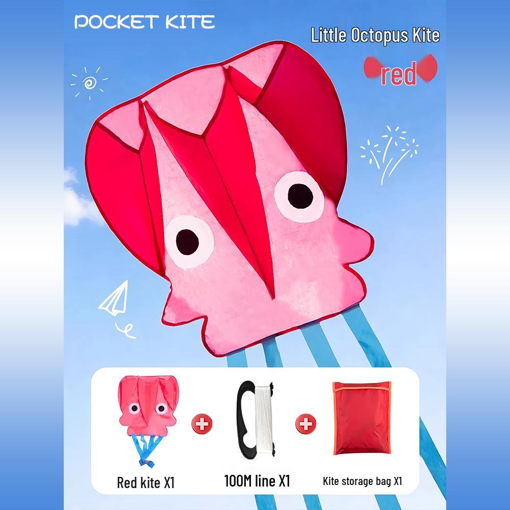 Octopus Pocket Kite for Children - Soft, Frameless, Easy to Fly in Light Breeze