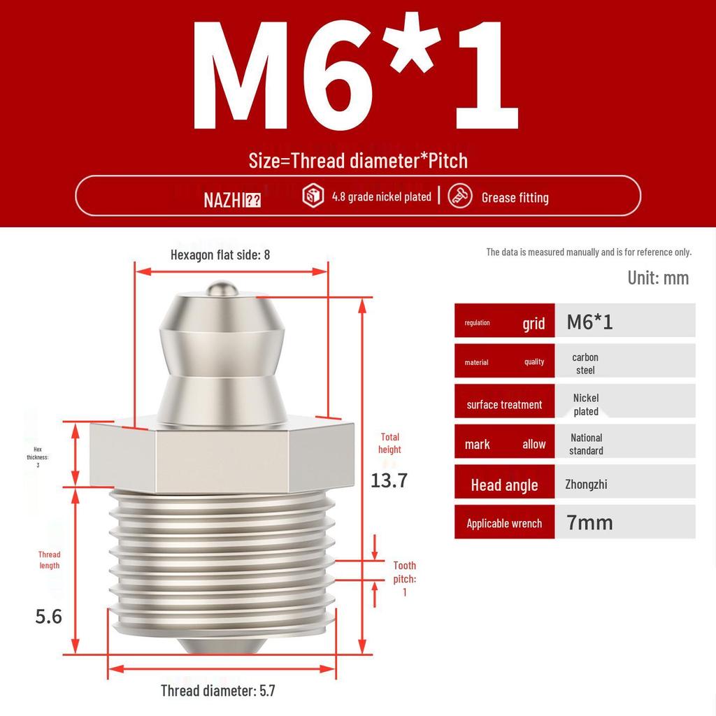 Nickel-Plated Iron Bent Grease Nipple Grease Gun Head M6-M14 G1/8