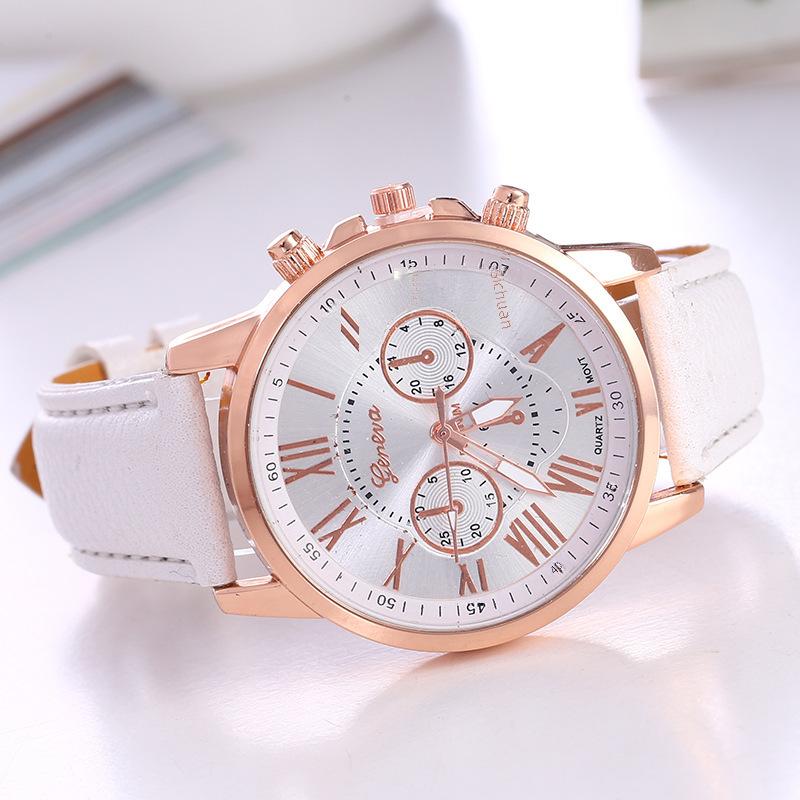 Elegante orologio al quarzo da donna Geneva con cinturino in pelle Orologio da polso elegante e casual per l'uso quotidiano