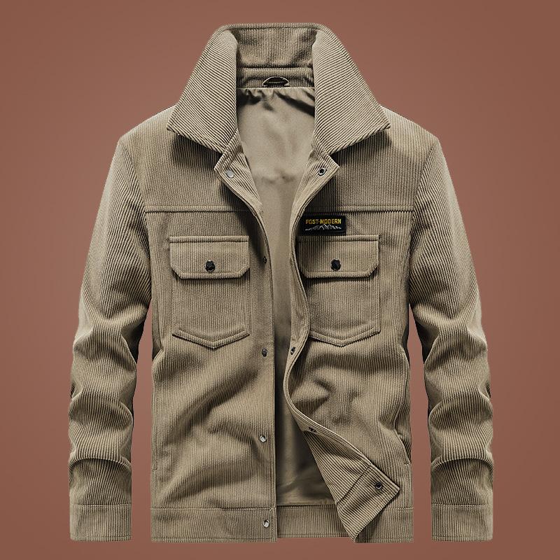 Autumn and Winter Men's Multi-pocket Casual Jacket Corduroy Lapel Solid Color Coat Men's Retro Long-sleeved Top Men's