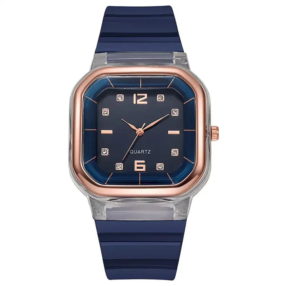 Simple Women's Watch Fashion Silicone Square Watch Large Dial Students Multi Color Rhinestone Wristwatches Gift for Women Reloj