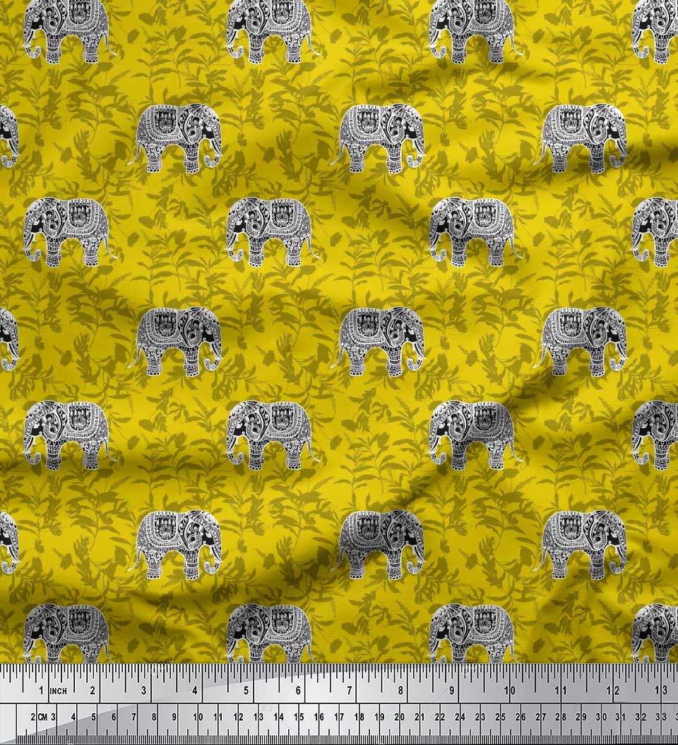 

Тканина Soimoi Purple Japan Crepe Satin Leaves & Artistic Elephant Animal Print Тканина на метри 42 дюйма 42 Inch Wide - Poly Crepe жовтий