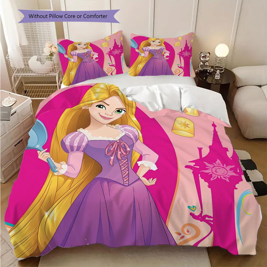 Sweet Fantasy Princess Bedding Set – Rapunzel & JasminePattern printing(1*Duvet Cover + 2*Pillowcase, Without Core),