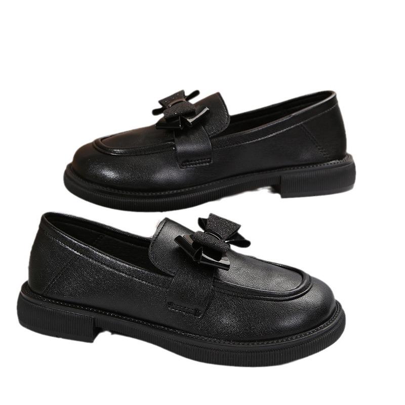 New Spring Autumn Soft Soled Single Shoes Women Butterfly Knot Retro Thick Soled Small Leather Shoes, Women'S Coarse Heels