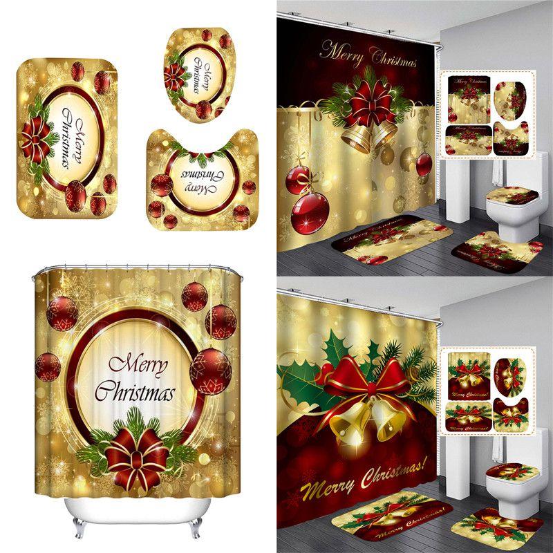 Elegant Christmas Shower Curtain And Toilet Mat Set For Stunning Holiday Home Decor