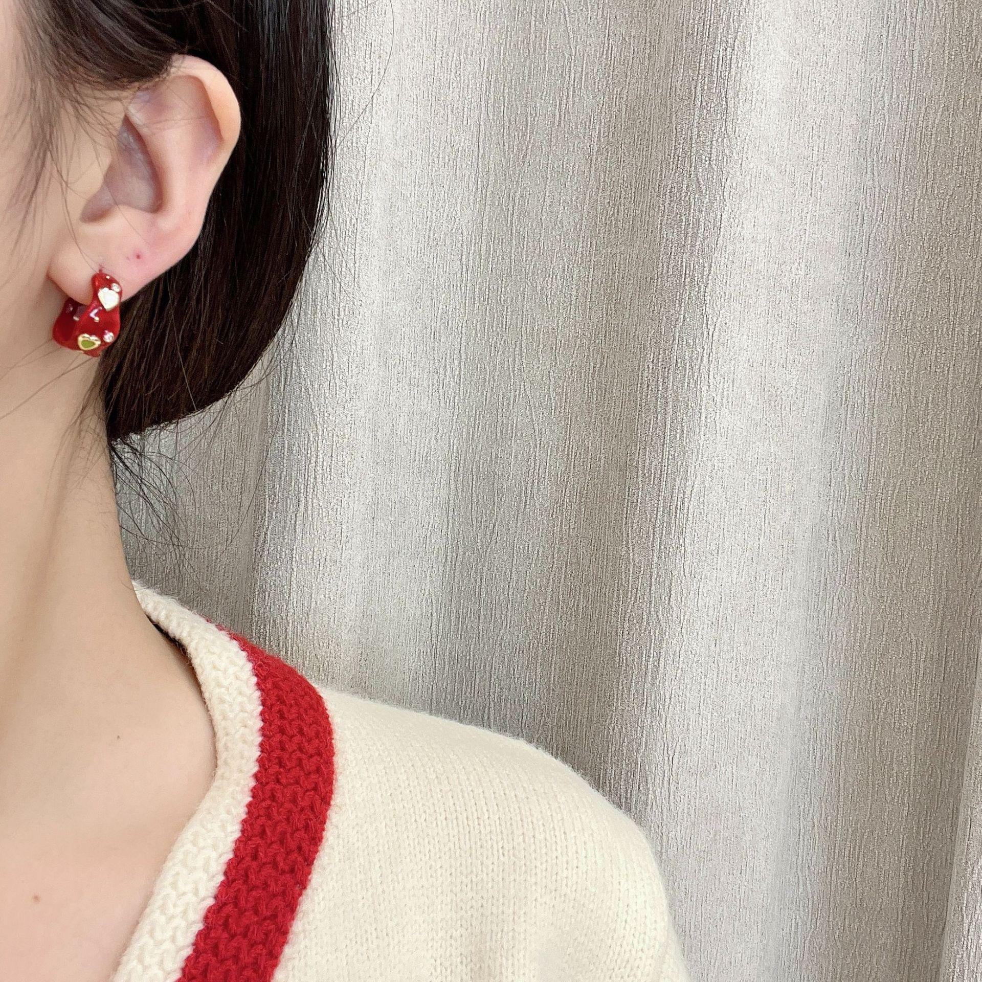 

Уникальные серьги-сердечки с капельной глазурью для женщин - осенне-зимний французский ретро-стиль, легкая роскошь, первоклассный дизайн Double-sided oil drip earrings красный