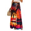 Women Summer Boho Palazzo Pants High Waist Wide Leg Rinting Casual Trousers With Pockets