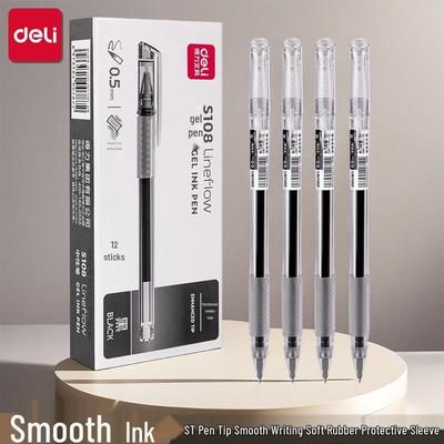Deli S108 Gel Pen, Black Ink, Ultra-Smooth ST Tip, Ideal for Students and Office Use
