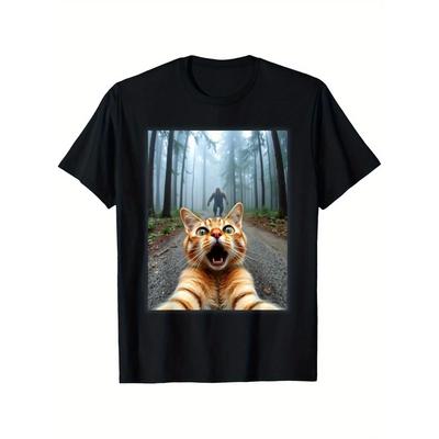 Unisex T-Shirt Funny Cat Selfie & Sasquatch Graphic Tee