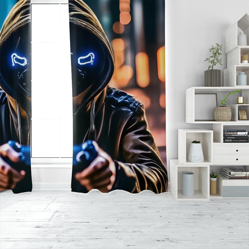 2pcs- Luminous Game Player Printed Curtains, Pole Bag Curtains 42*84, Bedroom and Living Room, Home Decoration, Room Decoration