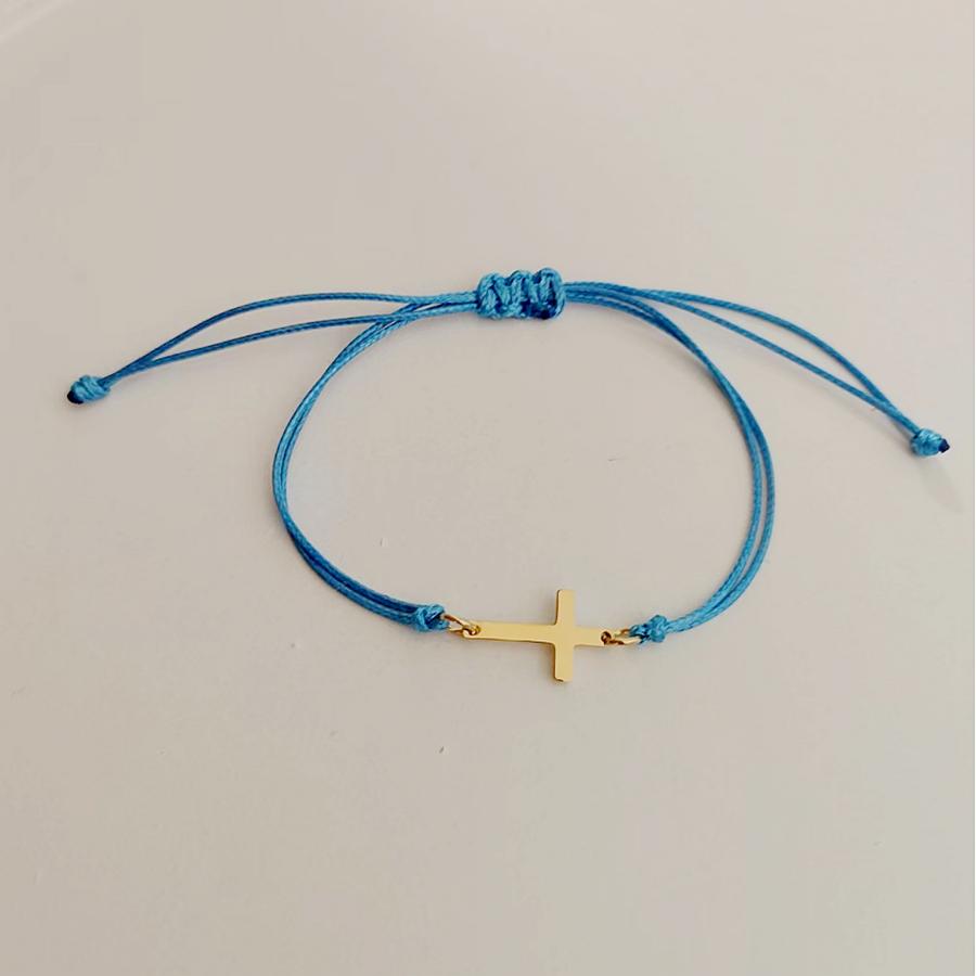 10pcs Handmade Stainless Steel Cross Charm Bracelet Men Braid Adjustable Lucky String Bracelets for Women Jewelry Gift