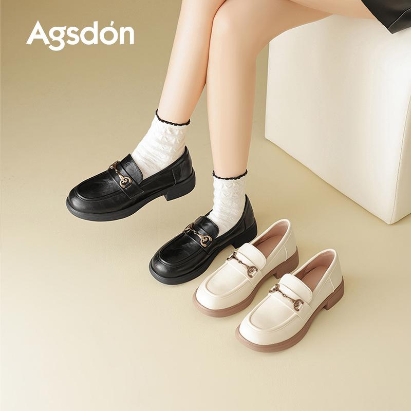 Лоферы на платформе Augustine женские 2025 новая летняя черная британский стиль маленькие кожаные туфли один педаль jk одинарные туфли