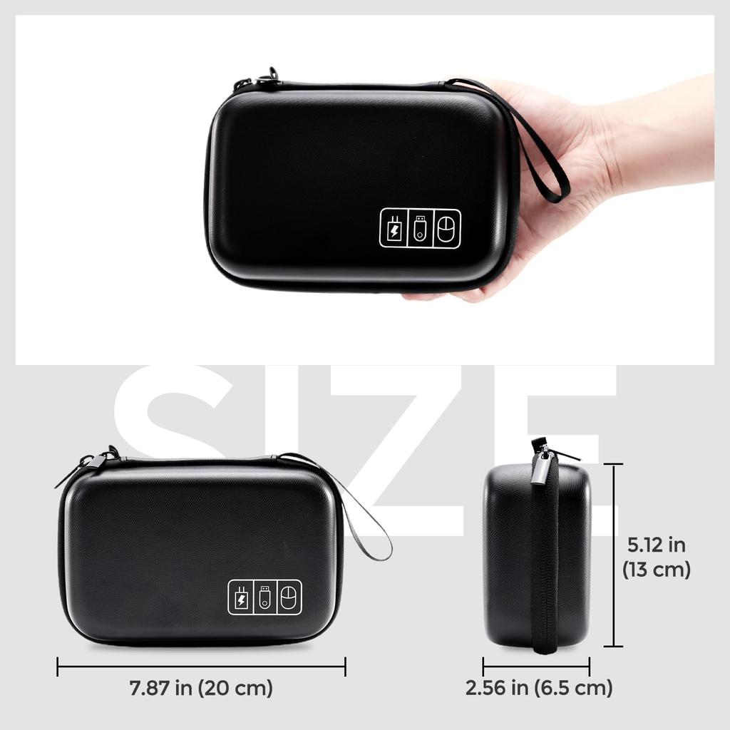 ProCase Gadget Waterproof EVA Large Stores MacBook Magic Mouse USB Flash SD PC Peripheral Accessory Bag Black Pouch, Material, Capacity, 3-Layer