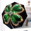 Automatic Folding Umbrella A Jeweled Green Four-Leaf Clover Design. Portable Collapsible Design, Casual Outdoor Accessory, for All Seasons,