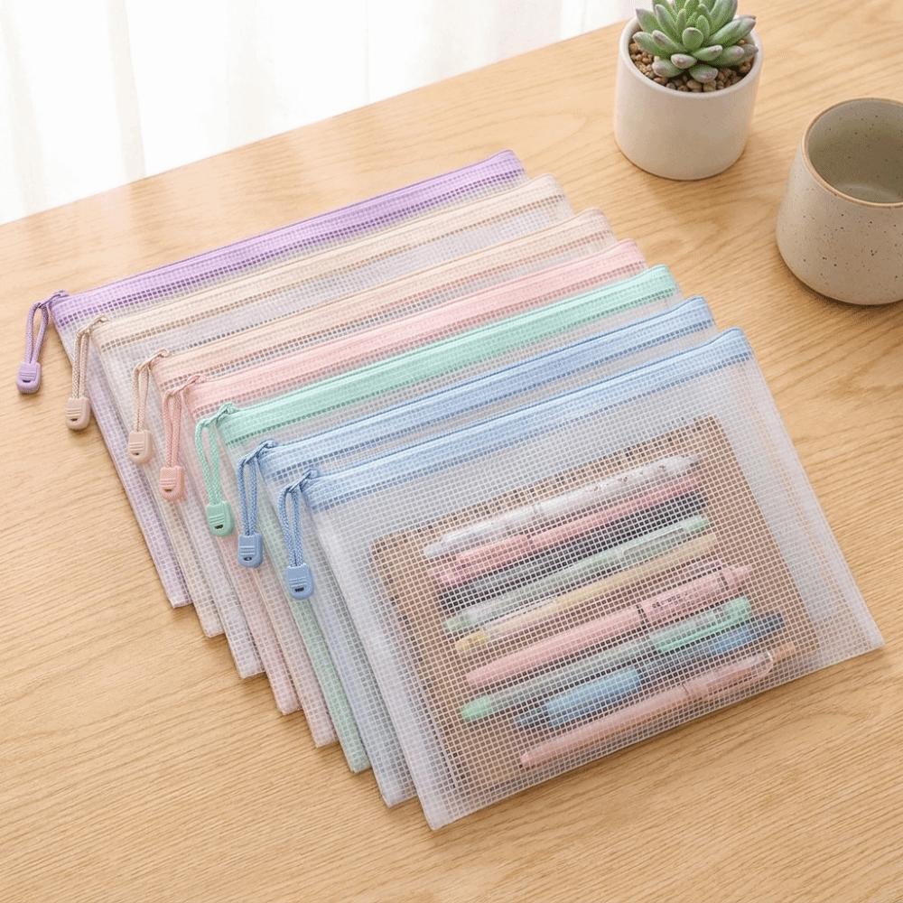 Clear Mesh Zipper Bags Waterproof File Pouch Essential Document Storage Bag Homework