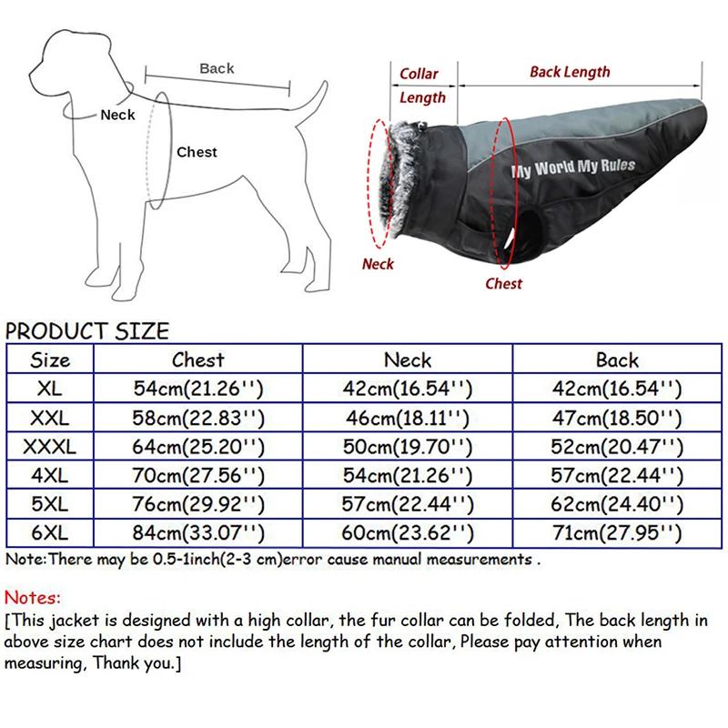 Roupas grandes à prova d'água para cães, casaco de inverno com arnês, gola peluda, quente, roupas para animais de estimação, jaqueta grande, labrador, buldogue