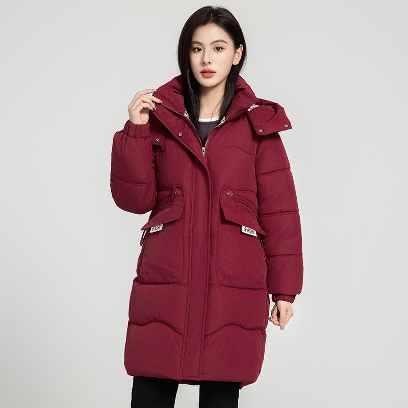 

Женское осенне-зимнее пальто контрастного цвета, свободная, с капюшоном, средней длины, утолщенная, ветрозащитная женская куртка, 5 цветов XXL вино красного
