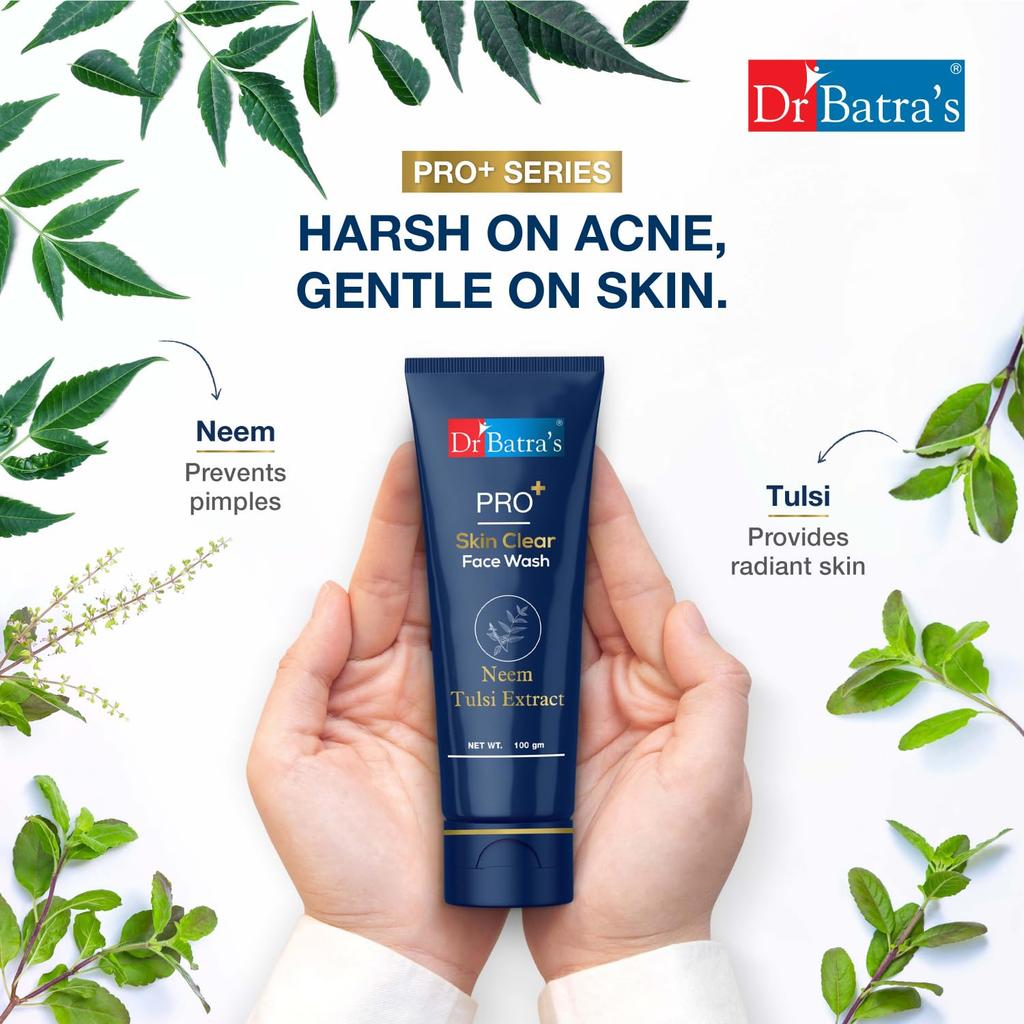 Dr Batra's PRO +Skin Clear Face Wash 100 Gm Pack of 1 for Radiant, Acne-Free, Bright, Healthy Skin, Sulphate & Soap Free